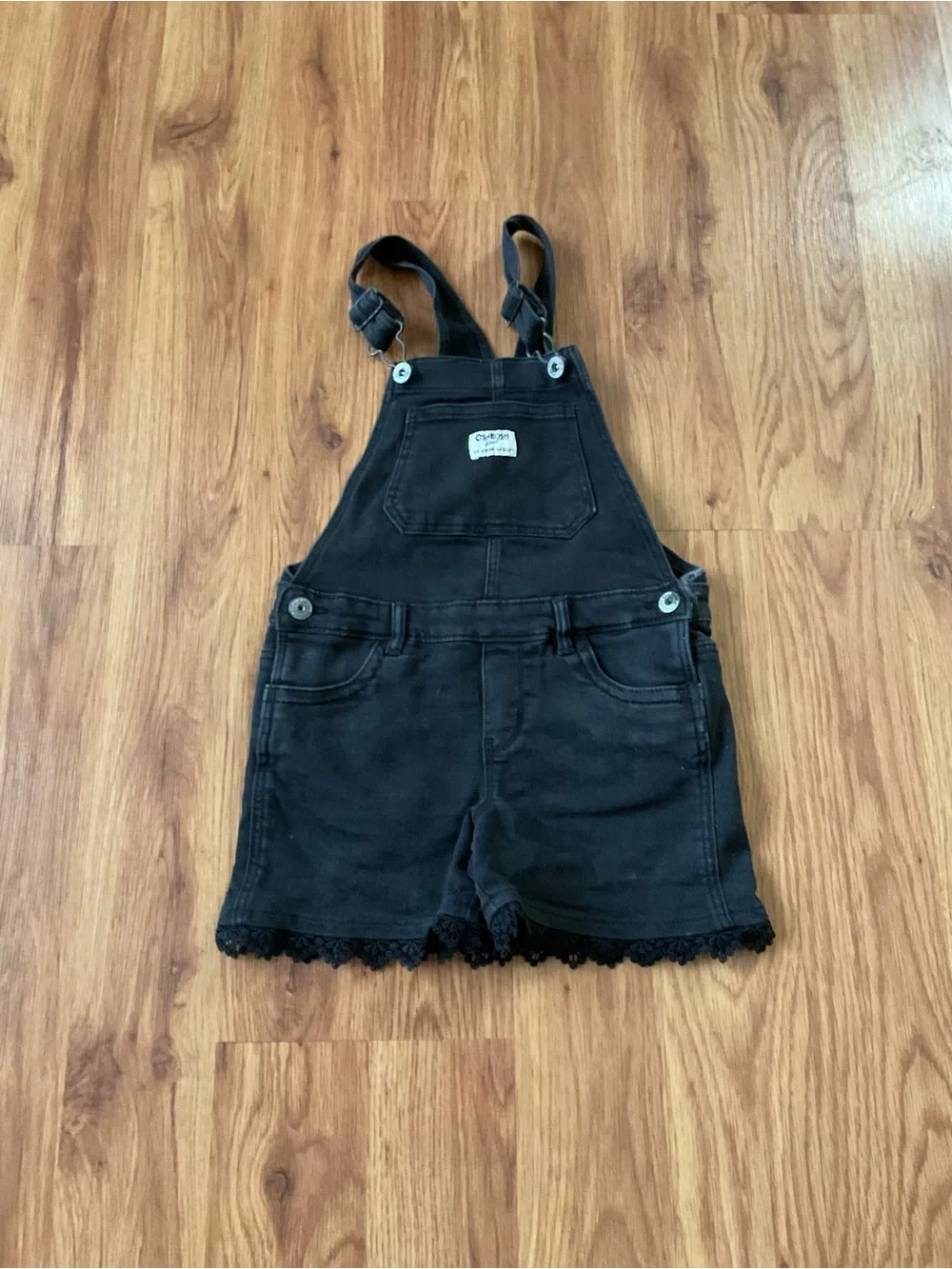 Black OshKosh B’Gosh Black Short Overalls with Black Lace Hem Girls  Size 6/6X